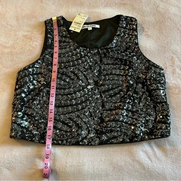 Walter Baker Jaylene Gatsby Sequin top sleeveless black and silver size L - Picture 9 of 9